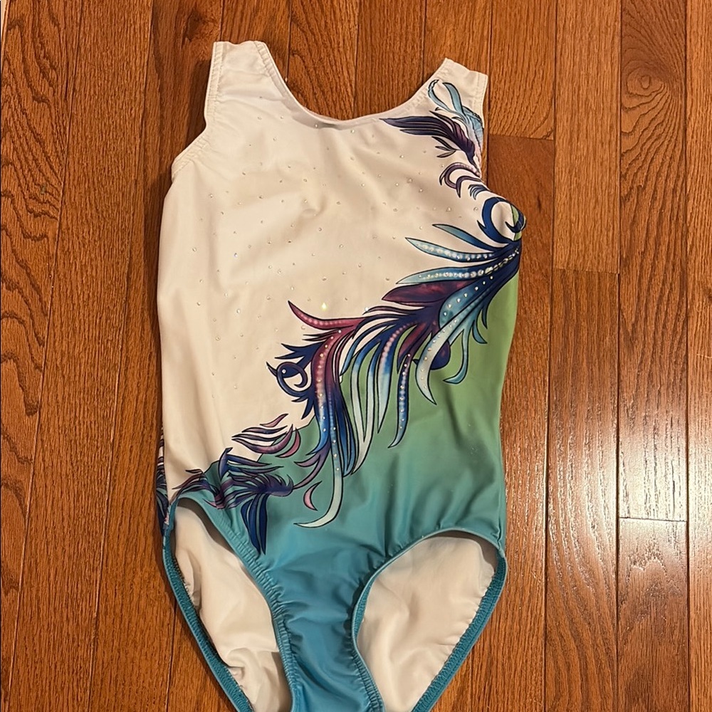 Colorful Feather Design Gymnastics Leotard